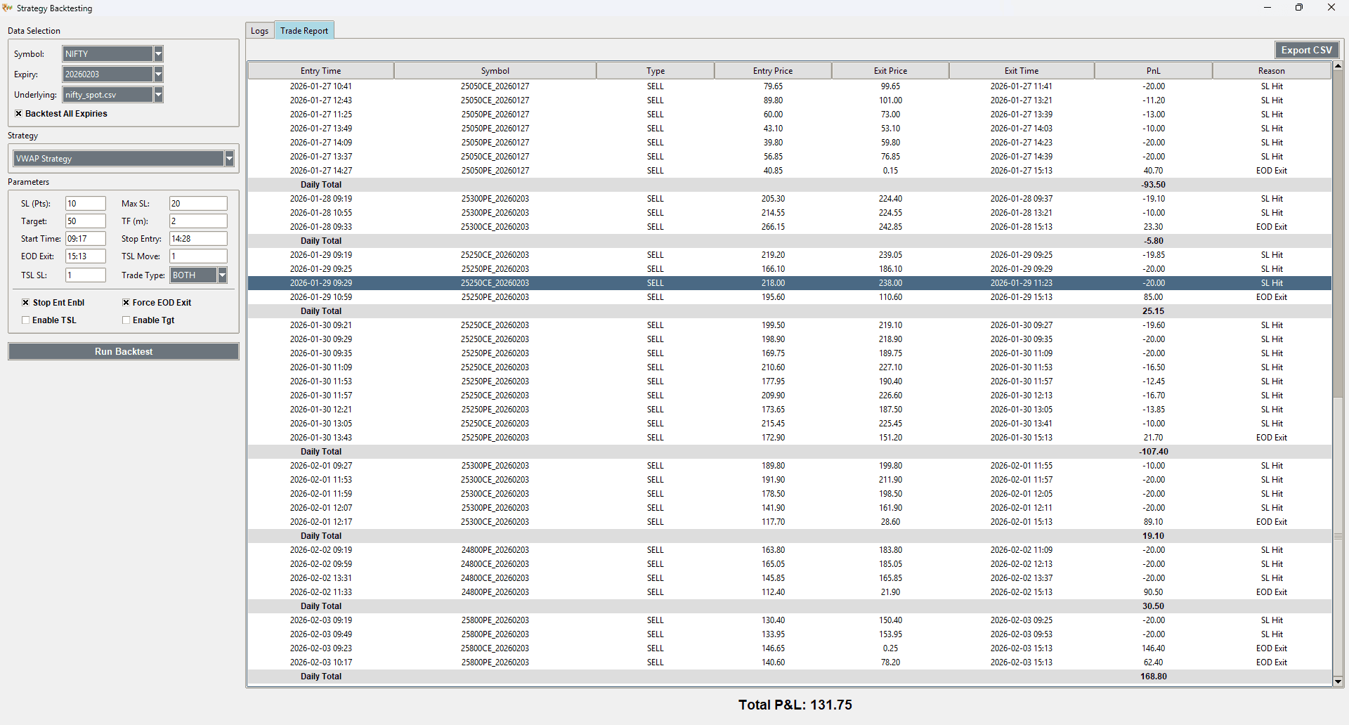 Backtesting Tool Interface