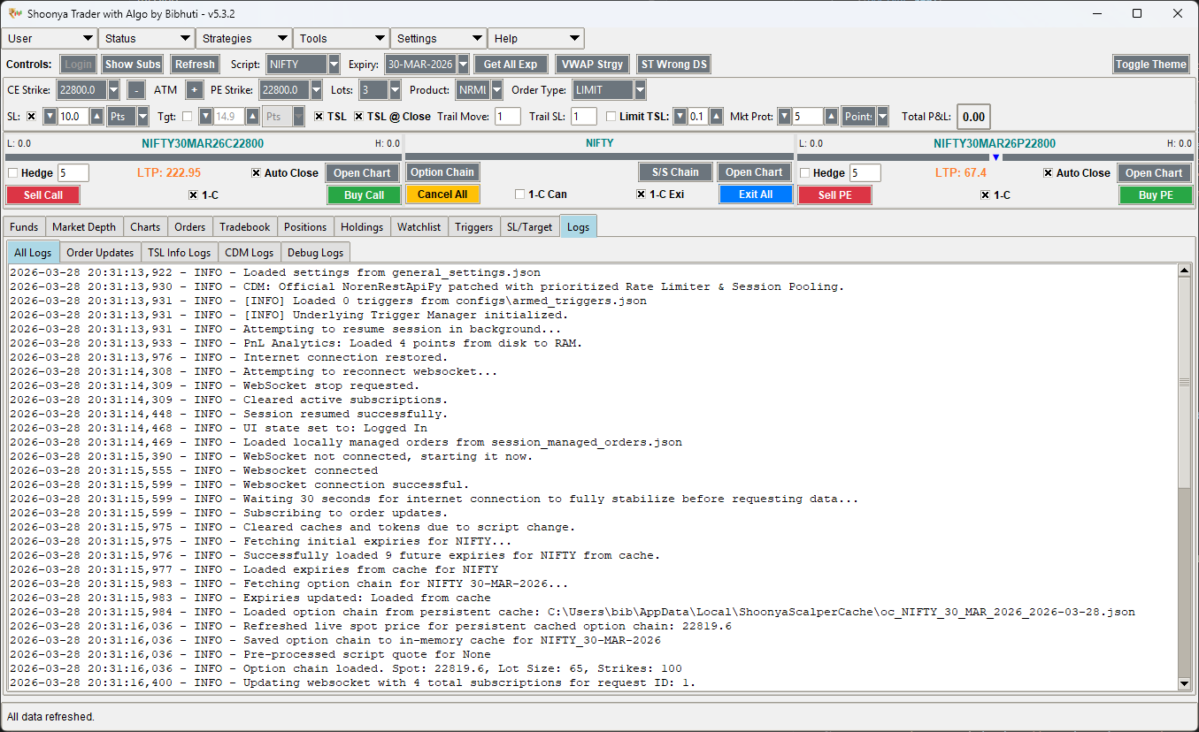 Shoonya Trader Software Interface