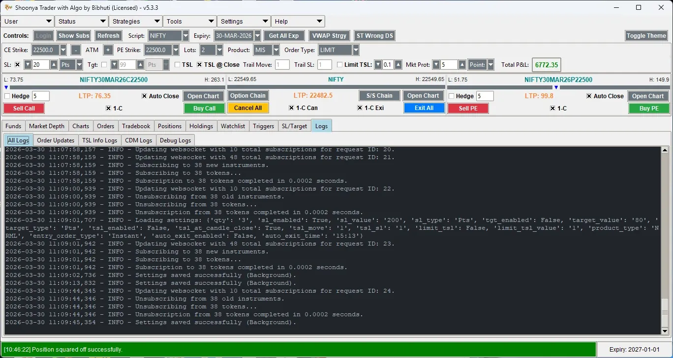 Shoonya Trader Software Interface